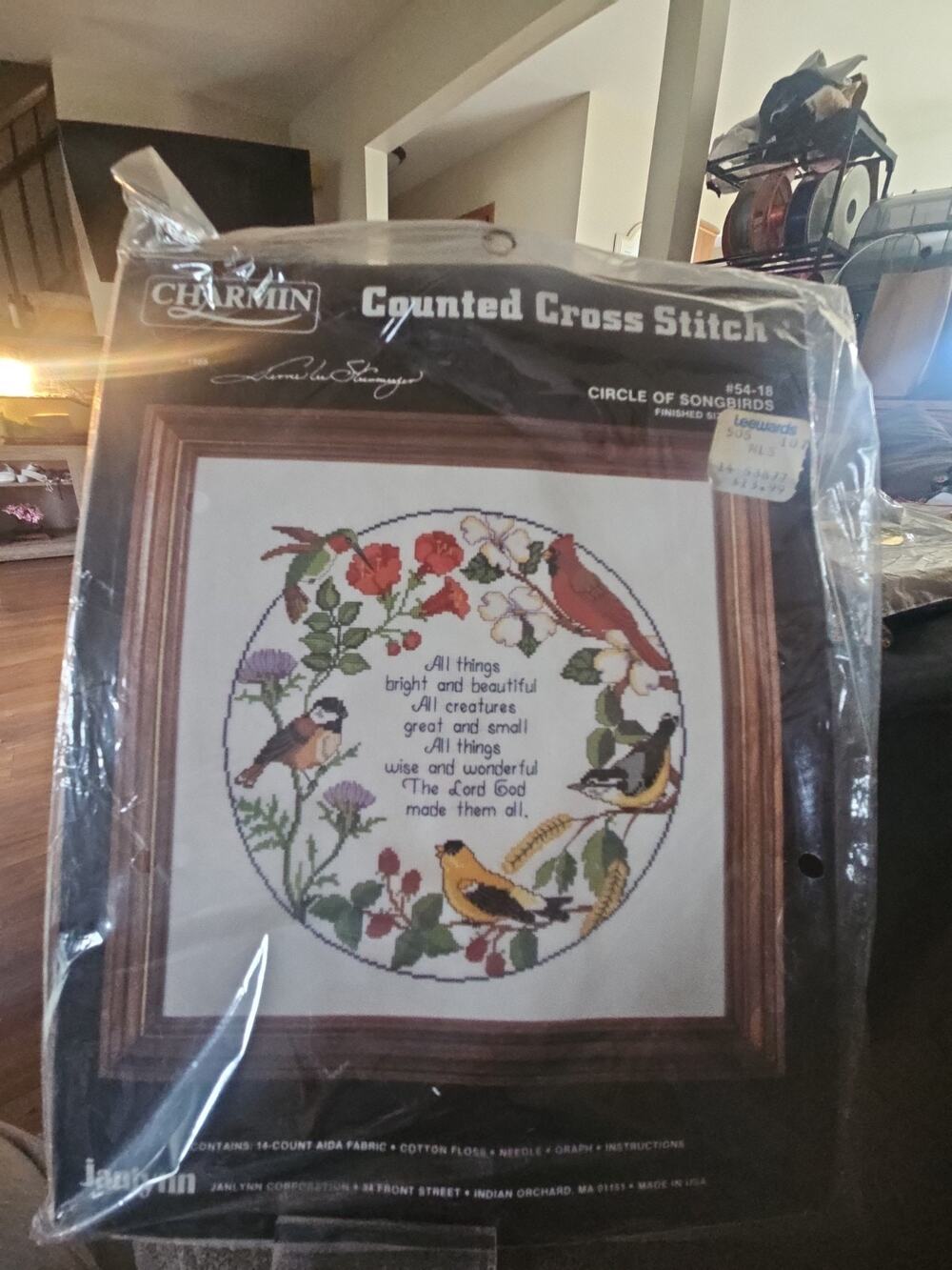 Vintage 1985 New 14x14 JANLYNN 54-18 Circle of Songbirds cross stitch kit